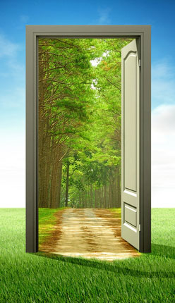 Door opening to green field
